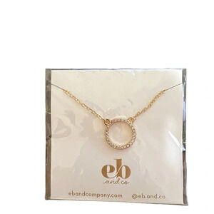 EB and Co Gold Circle Pendant Necklace Rhinestone Halo Minimalist Jewelry